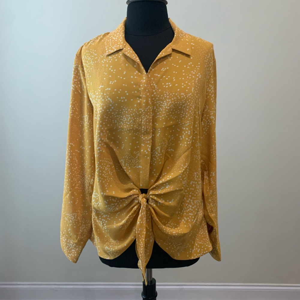 Express Yellow Tie Front Blouse | Size XL